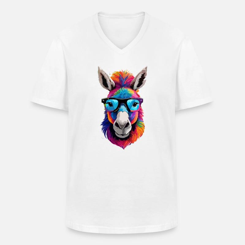 Esel,graffiti ,malerei , bunt,Nerd - Männer-T-Shirt mit V-Ausschnitt - Weiß