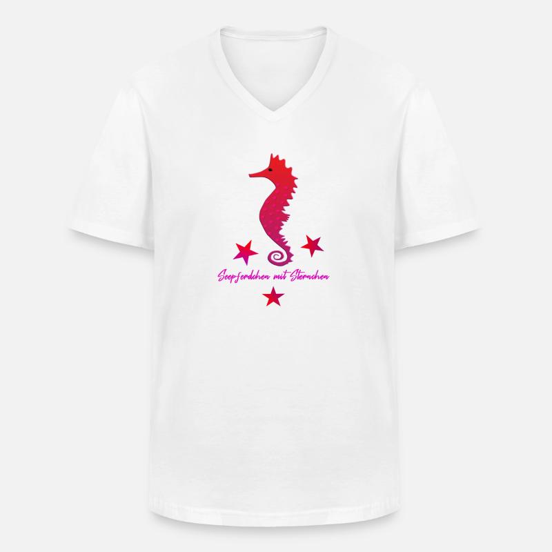 rotes Seepferd mit Sternchen - Männer-T-Shirt mit V-Ausschnitt - Weiß