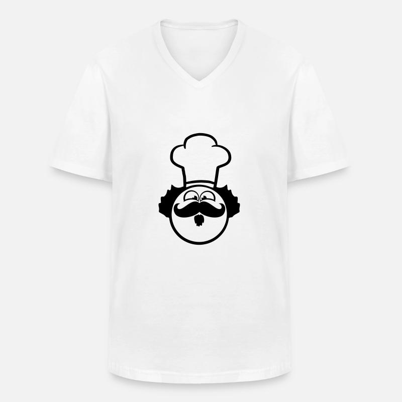 Chefkoch Lustig Smiley Mustache Bart - Männer-T-Shirt mit V-Ausschnitt - Weiß