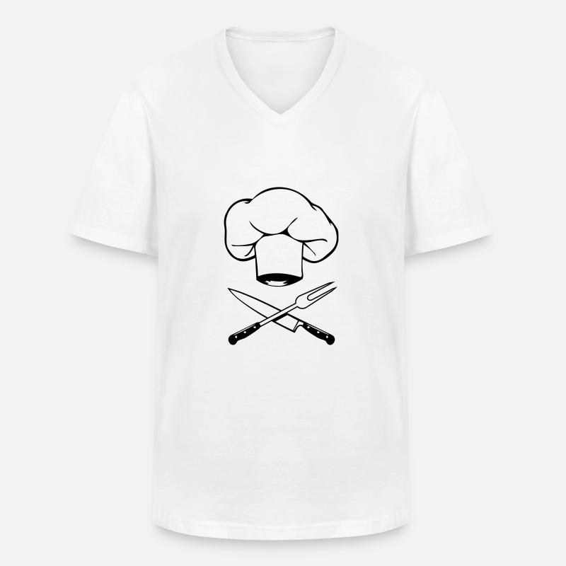 kochen kochmütze messer gabel design - Männer-T-Shirt mit V-Ausschnitt - Weiß