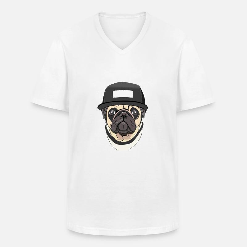 Mops mit Snap back cap - Männer-T-Shirt mit V-Ausschnitt - Weiß