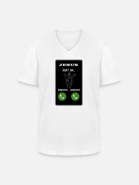 Jesus ruft an - Männer-T-Shirt mit V-Ausschnitt - Weiß