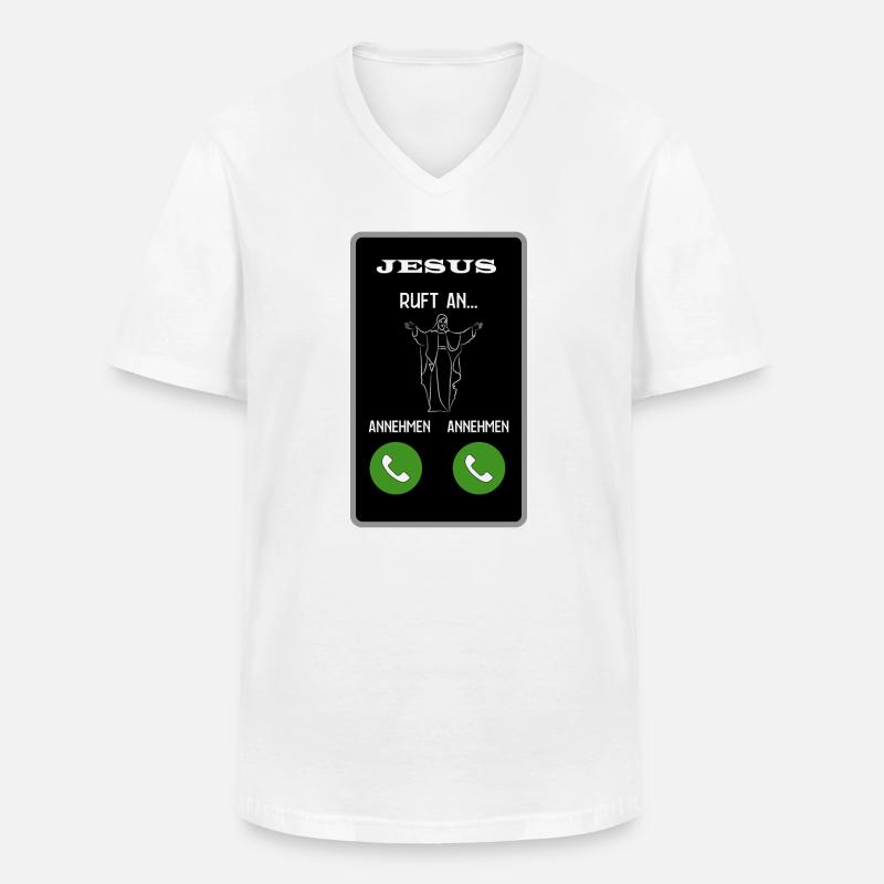 Jesus ruft an - Männer-T-Shirt mit V-Ausschnitt - Weiß