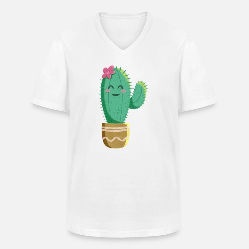 Süßer Kaktus mit Blume - Männer-T-Shirt mit V-Ausschnitt - Weiß