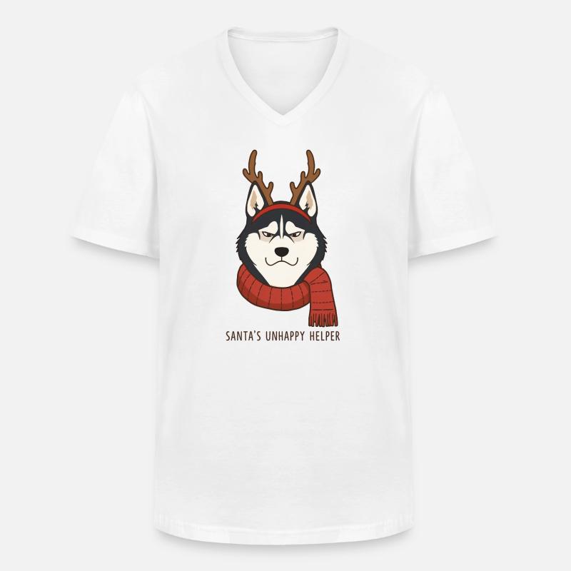 Grumpy Husky – Santa’s Unhappy Helper - Männer-T-Shirt mit V-Ausschnitt - Weiß