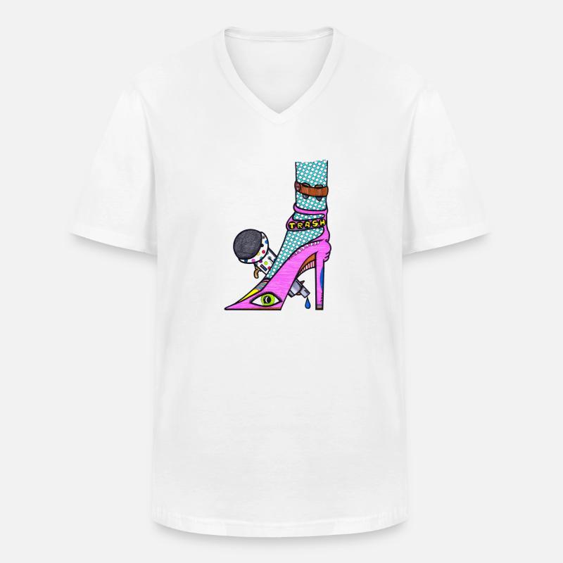 Disko Stöckelschuhe - Männer-T-Shirt mit V-Ausschnitt - Weiß