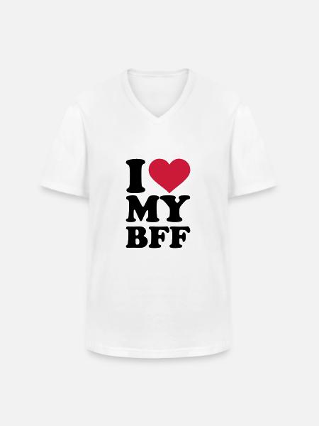 I love my best Friend forever - Klasyczna koszulka męska z dekoltem w serek - biały