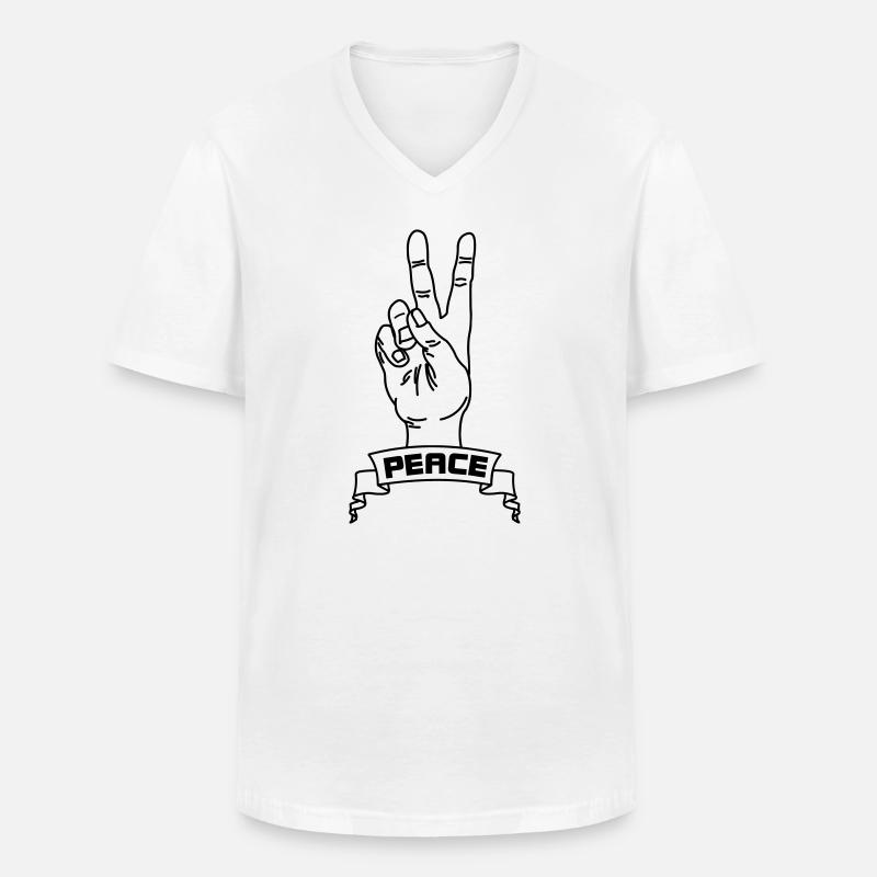 Handgesten Frieden mit Friedenstext - Männer-T-Shirt mit V-Ausschnitt - Weiß