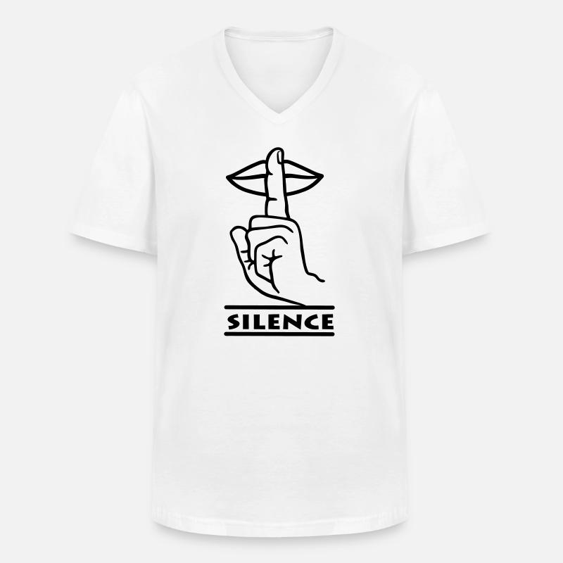 Hand mit Finger Stille Handgeste 'STILLE' - Männer-T-Shirt mit V-Ausschnitt - Weiß