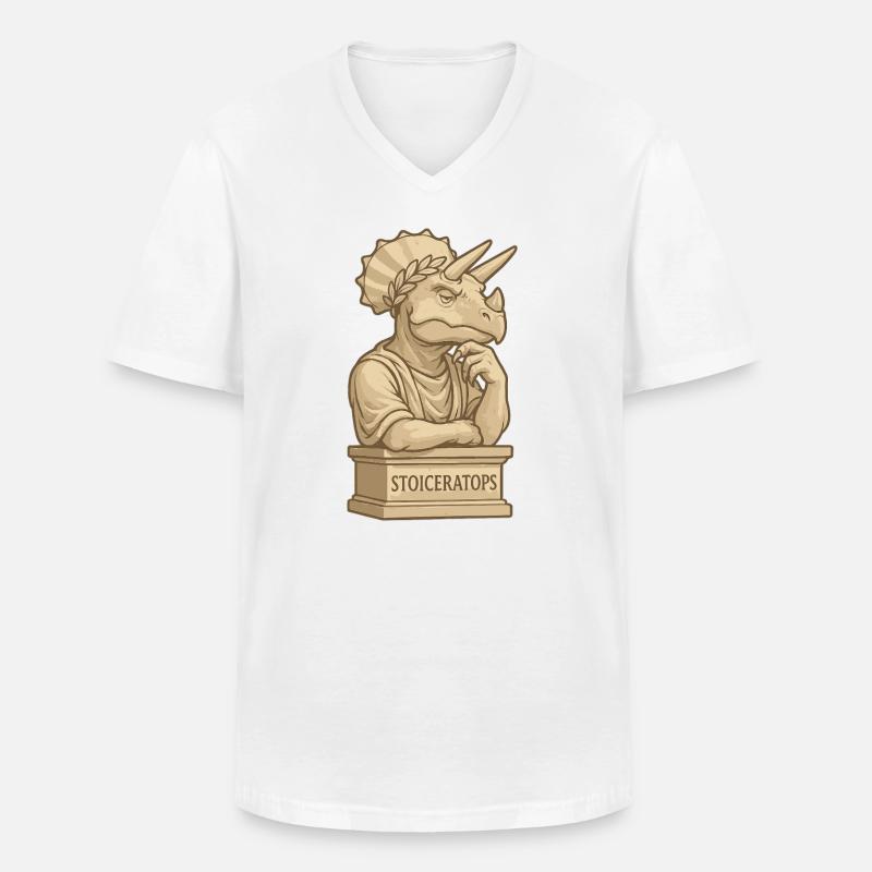 Stoiceratops - T-shirt col V Homme - blanc
