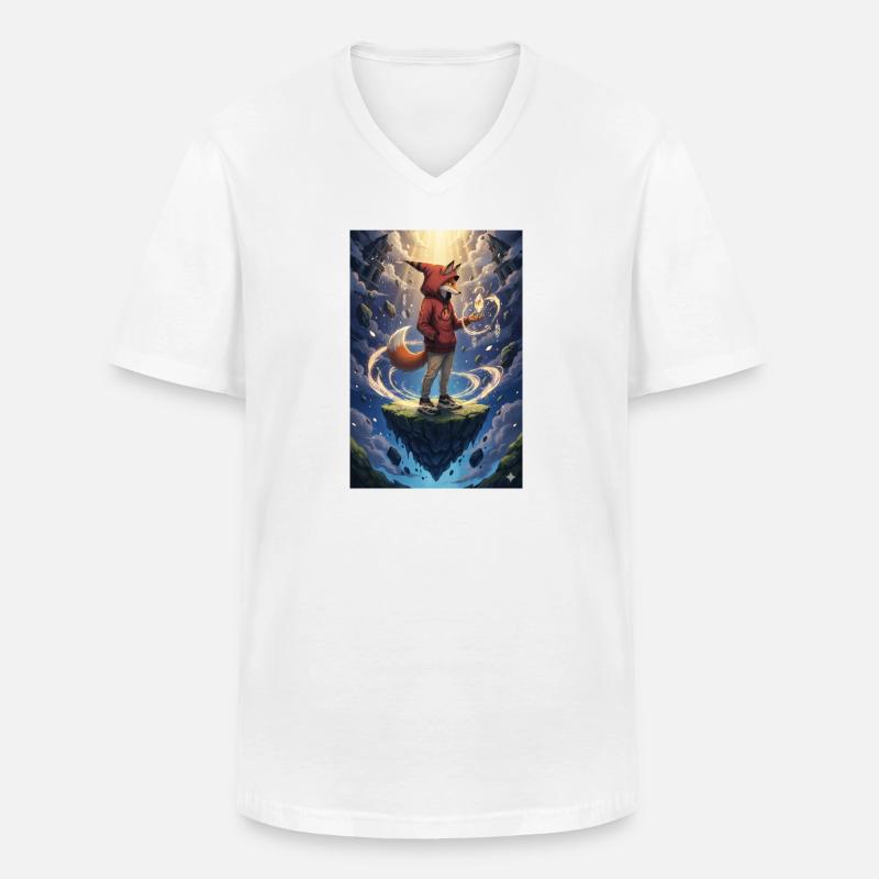 Fuchs im schwebenden Inselkristall - Männer-T-Shirt mit V-Ausschnitt - Weiß