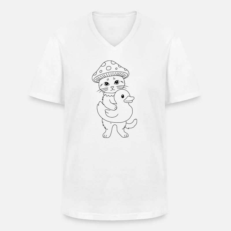 Pilzkatze mit Ente - Männer-T-Shirt mit V-Ausschnitt - Weiß