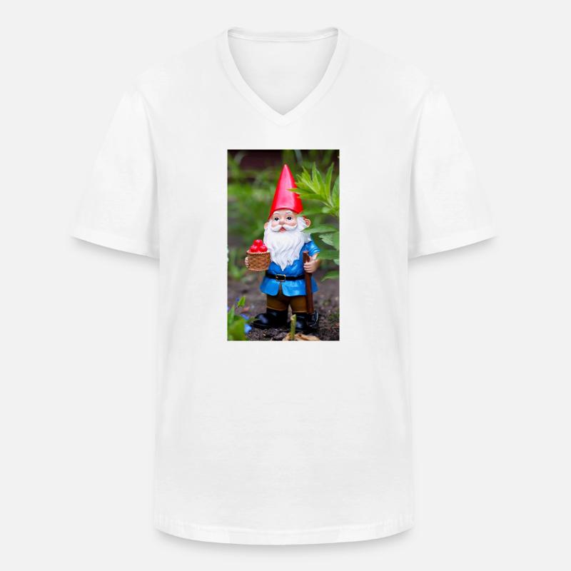 Gartengnom mit Korb - Männer-T-Shirt mit V-Ausschnitt - Weiß
