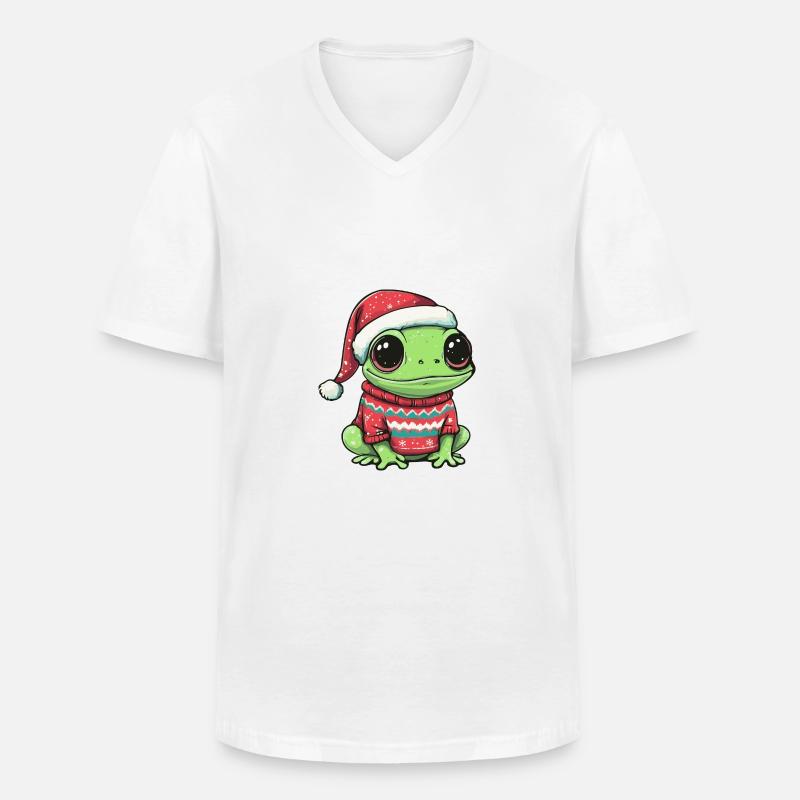 Frosch Weihnachten Comic - Männer-T-Shirt mit V-Ausschnitt - Weiß