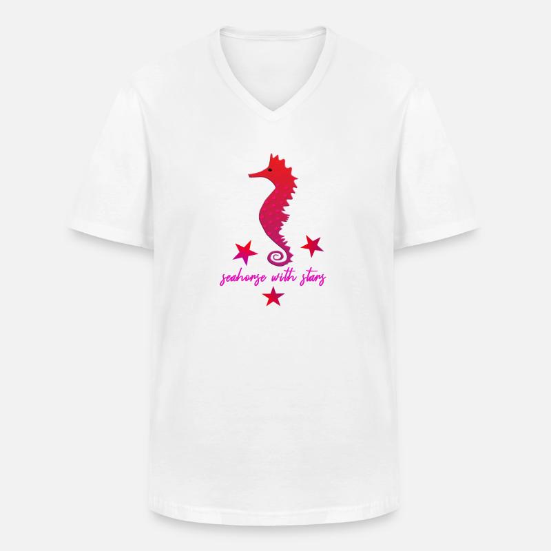 rotes Seepferdchen mit Sternchen pink - Männer-T-Shirt mit V-Ausschnitt - Weiß