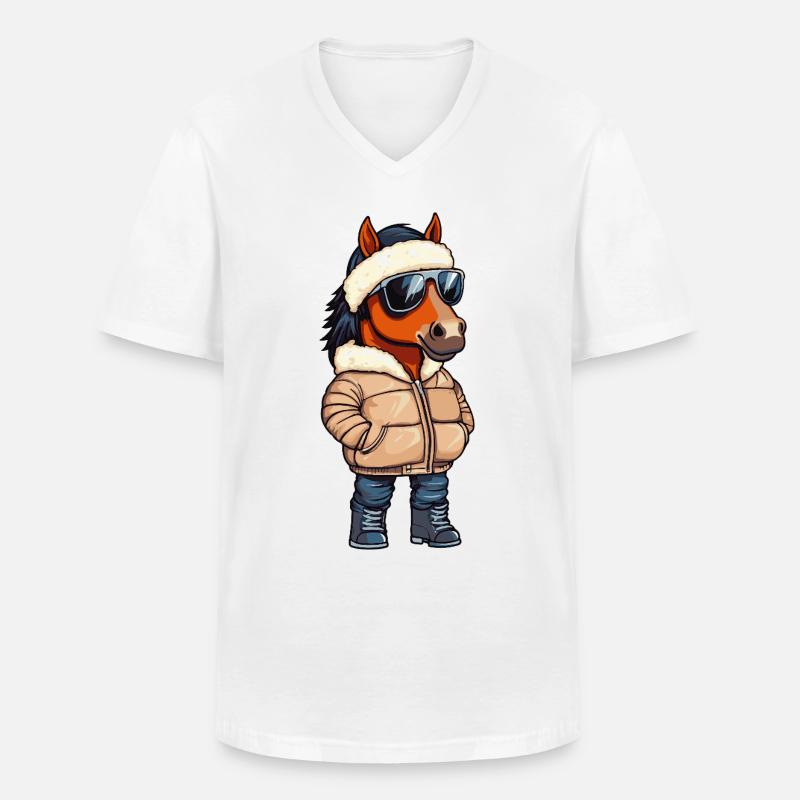 Pferd Cool Comic - Männer-T-Shirt mit V-Ausschnitt - Weiß