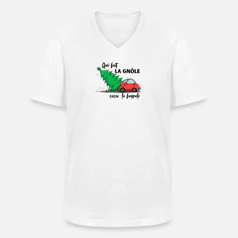 QUI_BOIT_LA_GNOLE_CASSE DAS AUTO - Männer-T-Shirt mit V-Ausschnitt - Weiß
