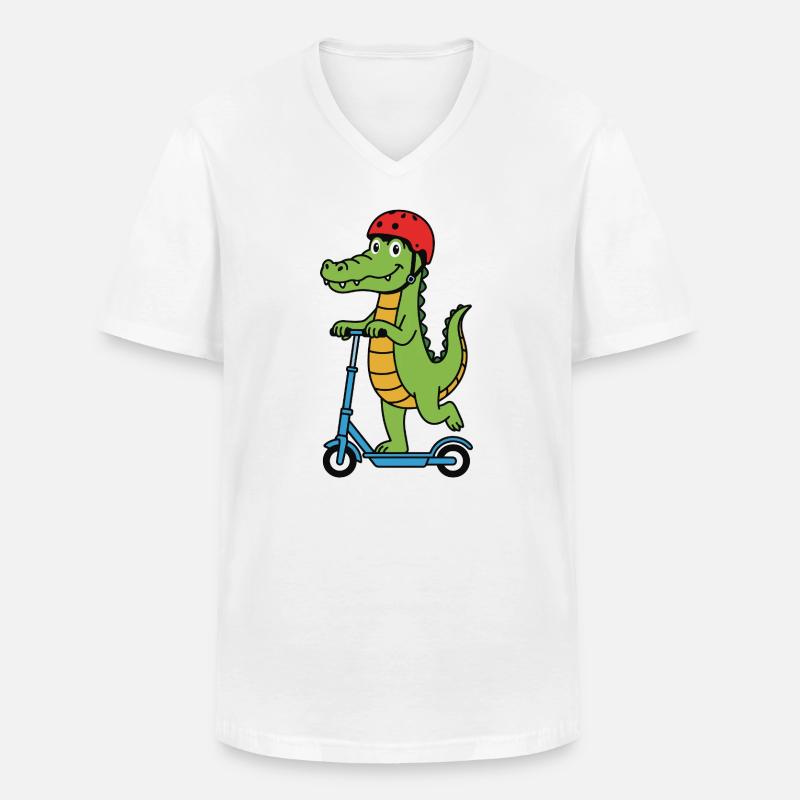 Krokodil auf einem Roller - Männer-T-Shirt mit V-Ausschnitt - Weiß