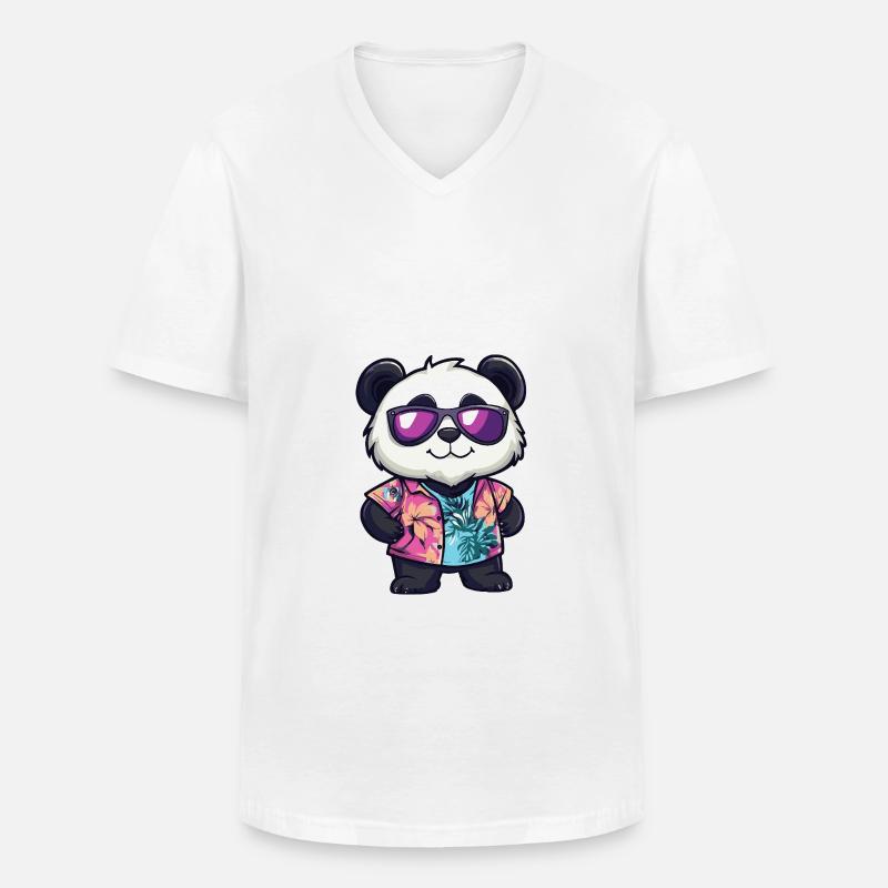 Panda Comic Urlaub - Männer-T-Shirt mit V-Ausschnitt - Weiß