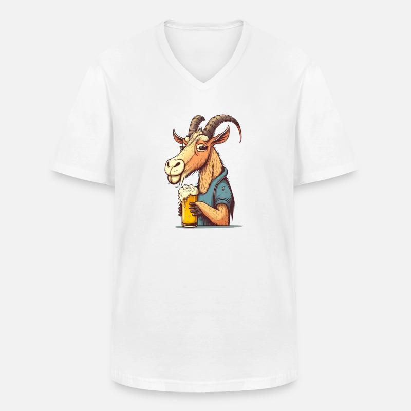 Lustiger Biertrinker, der Ziegenbock - Männer-T-Shirt mit V-Ausschnitt - Weiß
