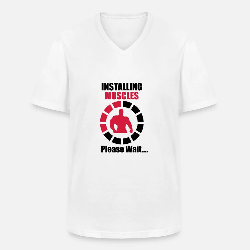 Installing Muscles (Loading) Funny - Musculation - T-shirt col V Homme - blanc