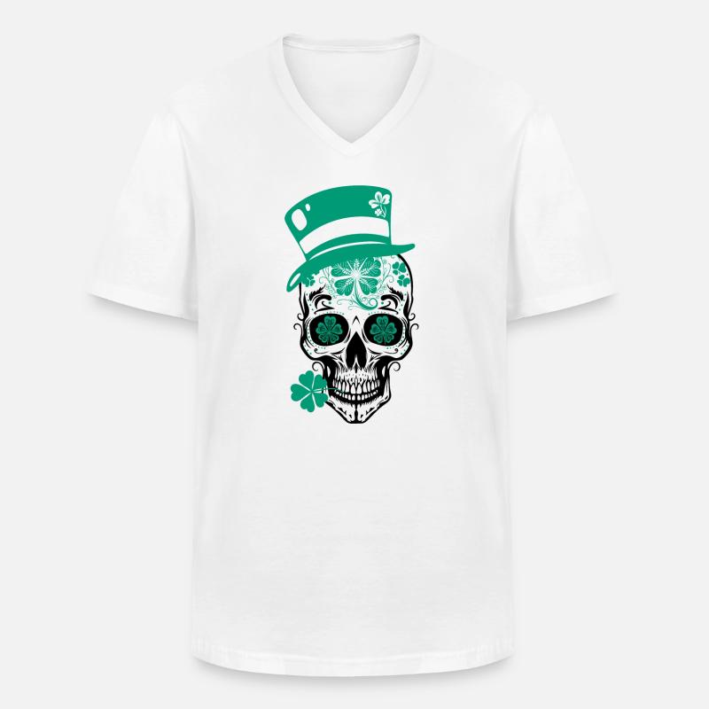 Sugar Skull Totenschädel St Patricks Day - Männer-T-Shirt mit V-Ausschnitt - Weiß