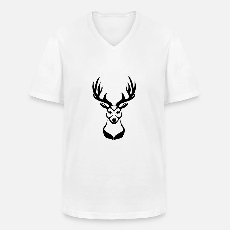 Hirsch Hirschkopf 1c - Männer-T-Shirt mit V-Ausschnitt - Weiß