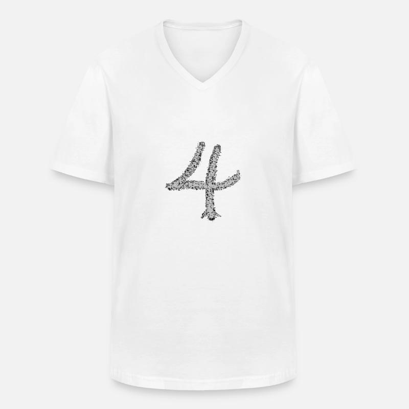 Nummer 4 - Männer-T-Shirt mit V-Ausschnitt - Weiß