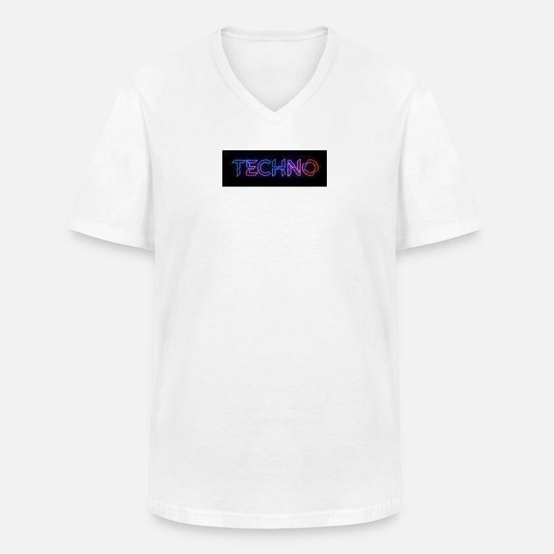 Texte de bug techno néon - T-shirt col V Homme - blanc