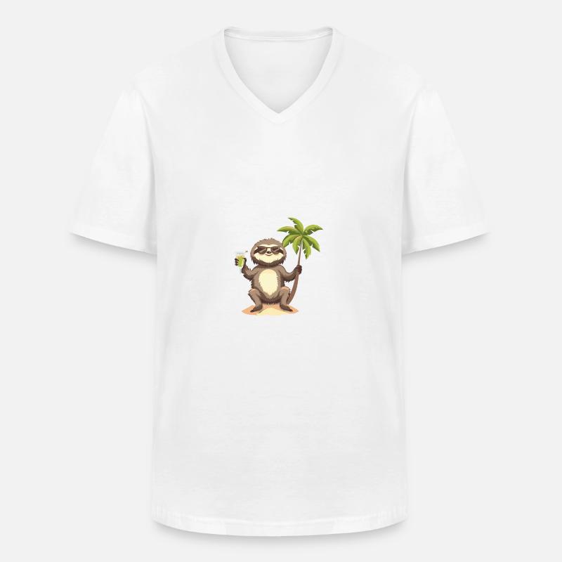 Faultier Sommer Urlaub - Männer-T-Shirt mit V-Ausschnitt - Weiß