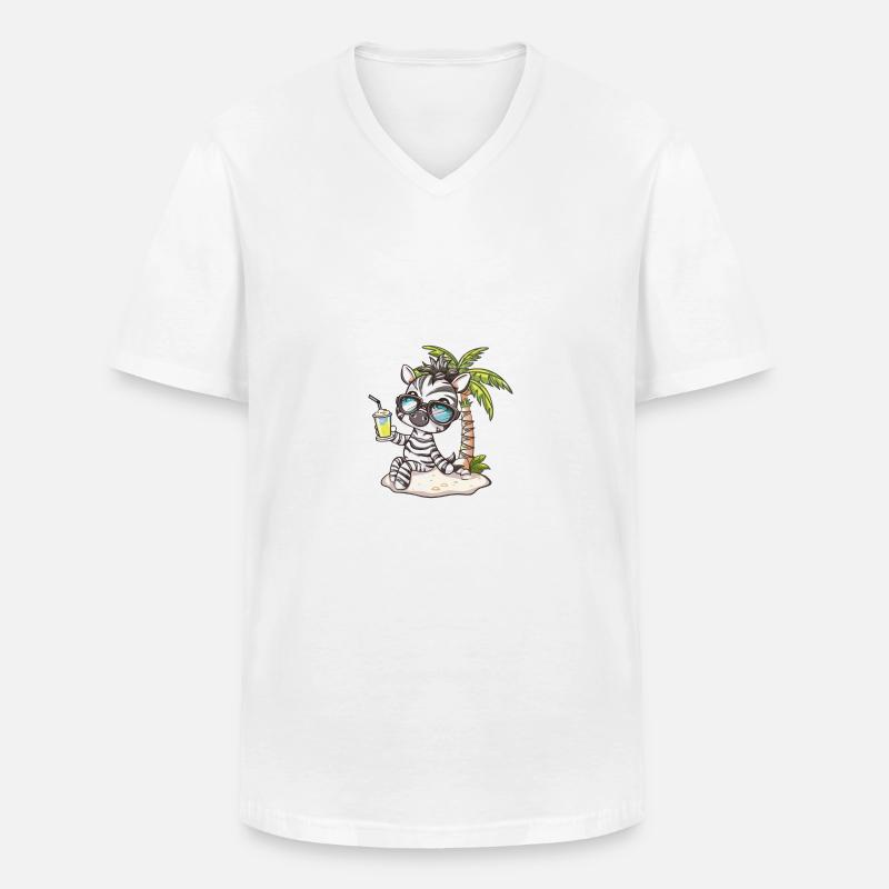 Zebra Summer Beach Comic - Men's V-Neck T-Shirt - white
