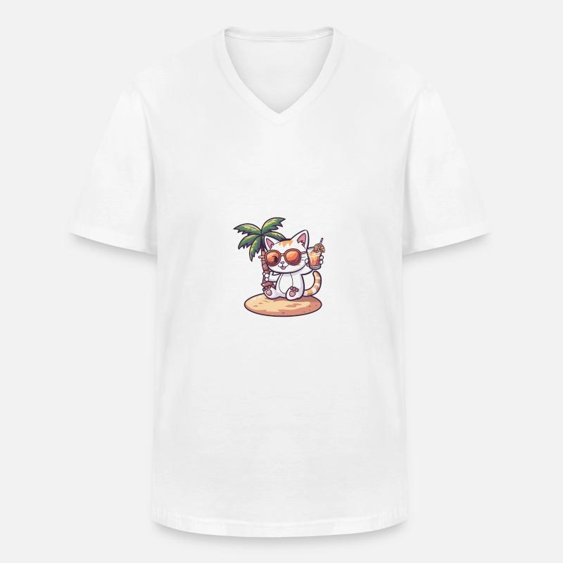Katze Sommer Strand Comic - Männer-T-Shirt mit V-Ausschnitt - Weiß