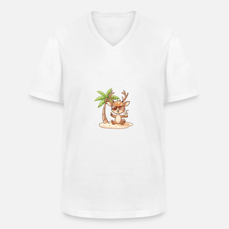 Hirsch Sommer Strand Comic - Männer-T-Shirt mit V-Ausschnitt - Weiß