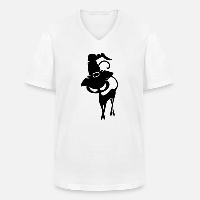 schwarze Katze mit Hexenhut - Männer-T-Shirt mit V-Ausschnitt - Weiß