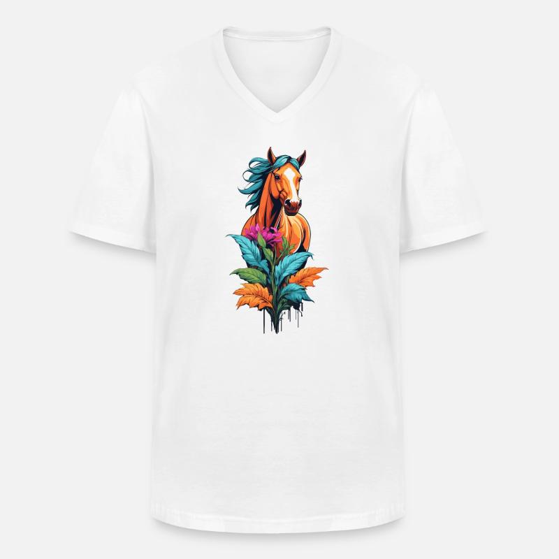 Pferdekopf mit Blumen - Männer-T-Shirt mit V-Ausschnitt - Weiß