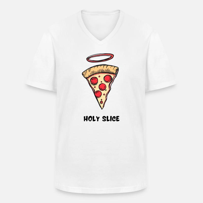 Holy Slice – Retro Comic Pizza - Männer-T-Shirt mit V-Ausschnitt - Weiß