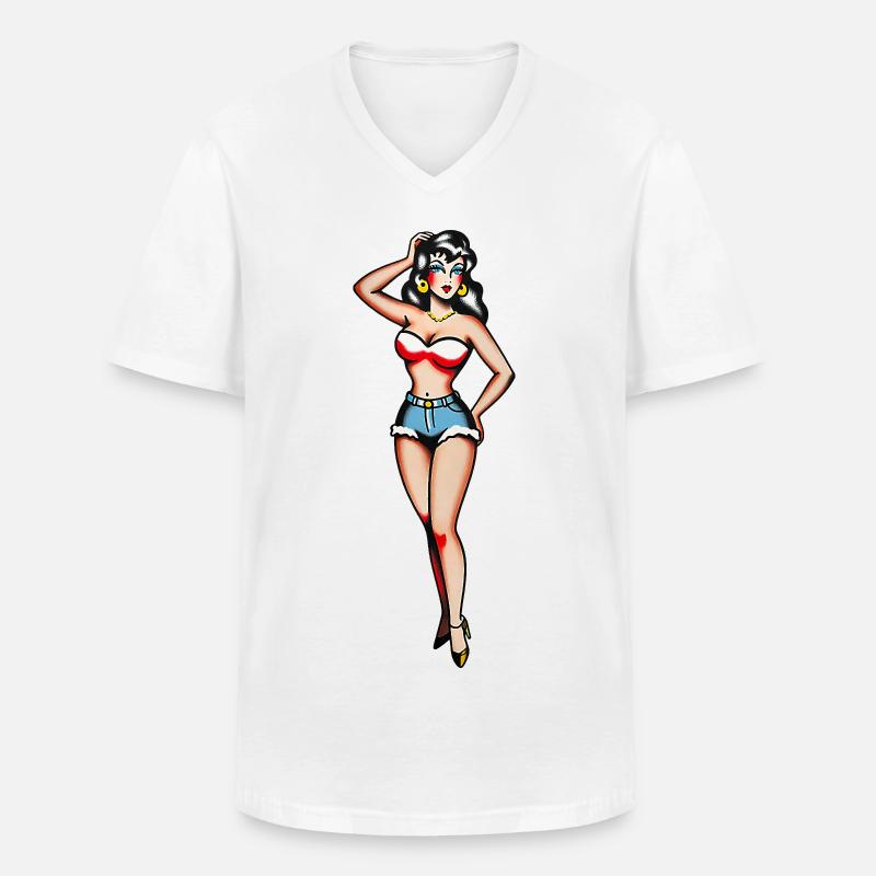 Klassisches Tattoo-Pin-up-Mädchen - Männer-T-Shirt mit V-Ausschnitt - Weiß