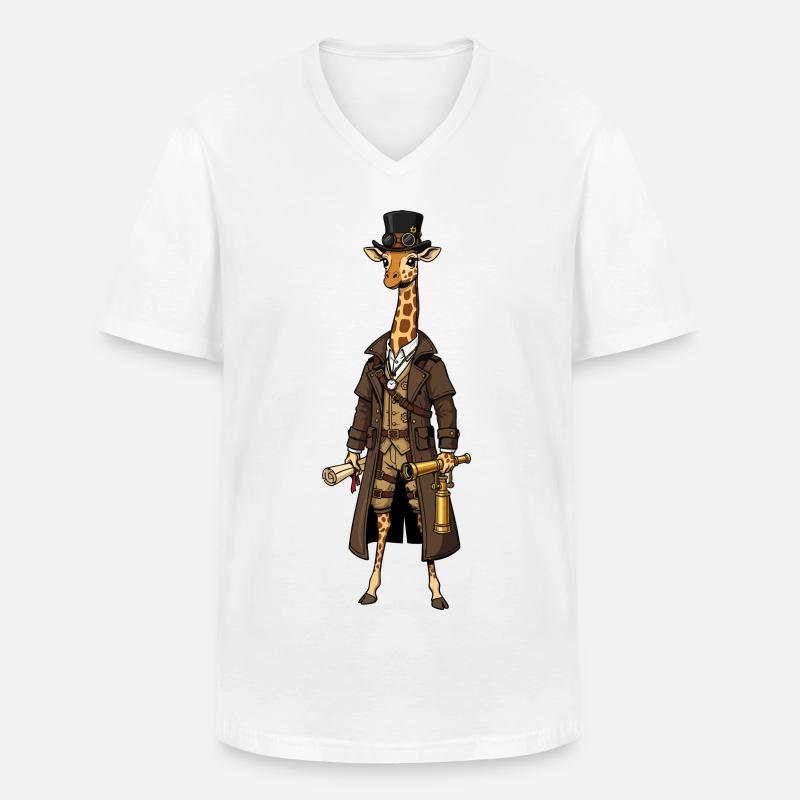 Giraffe Explorer Steampunk Chic Zylinder - Männer-T-Shirt mit V-Ausschnitt - Weiß