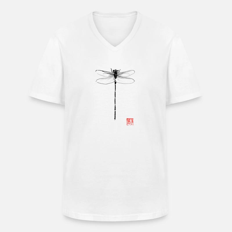 Libelle - Männer-T-Shirt mit V-Ausschnitt - Weiß