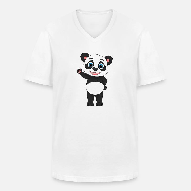 "Hi everyone!" Süß winkender Comic Panda - Männer-T-Shirt mit V-Ausschnitt - Weiß