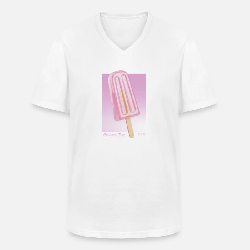 Summertime - Pink version - T-shirt col V Homme - blanc