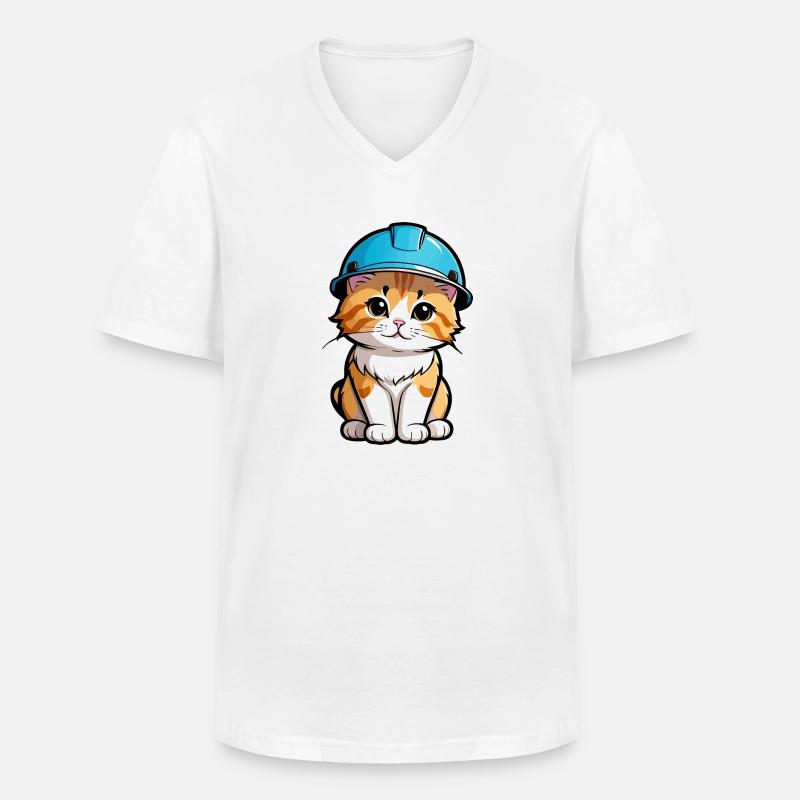 Kätzchen mit Schutzhelm - Männer-T-Shirt mit V-Ausschnitt - Weiß