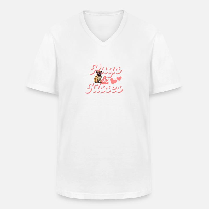 Carlino con Cuore Rosa Occhiali da Sole - Maglietta da uomo classica con scollo a V - bianco