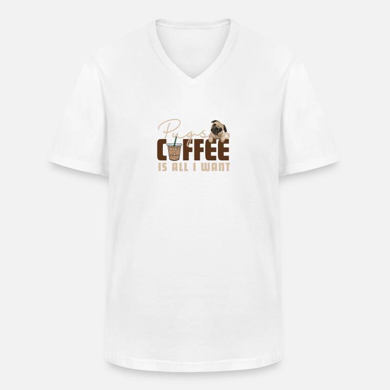 Stylisches Möpse & Kaffee Schrift-Design - Männer-T-Shirt mit V-Ausschnitt - Weiß
