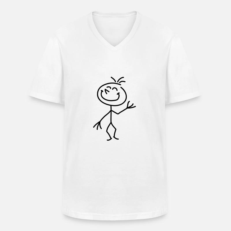 happy_stick_figure_1c - Männer-T-Shirt mit V-Ausschnitt - Weiß