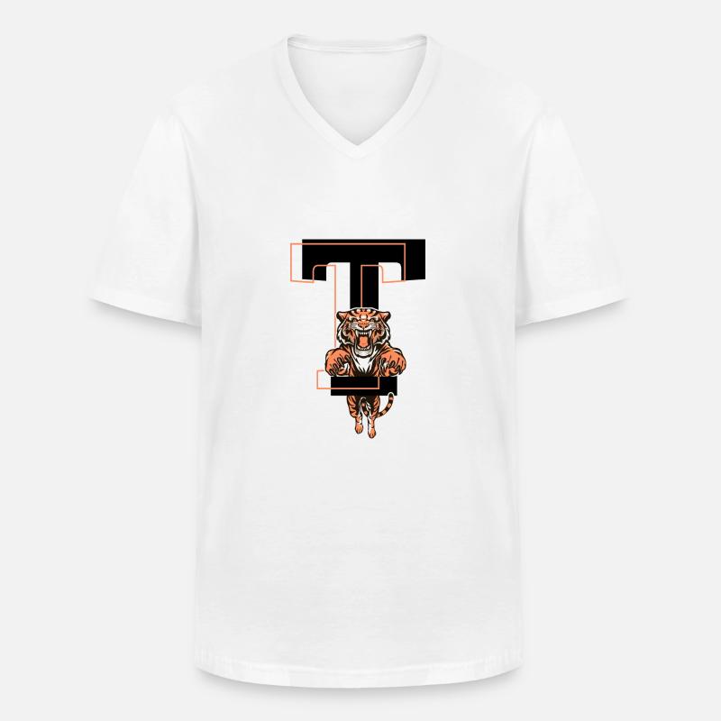 Tiger Buchstabe T - Geschenkidee - Männer-T-Shirt mit V-Ausschnitt - Weiß