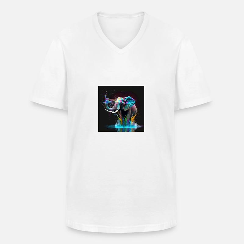 Farbiger Elefant, einzigartiges Design - Männer-T-Shirt mit V-Ausschnitt - Weiß