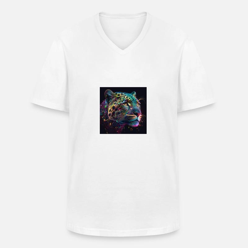 Farbiger Jaguar, einzigartiges Design - Männer-T-Shirt mit V-Ausschnitt - Weiß