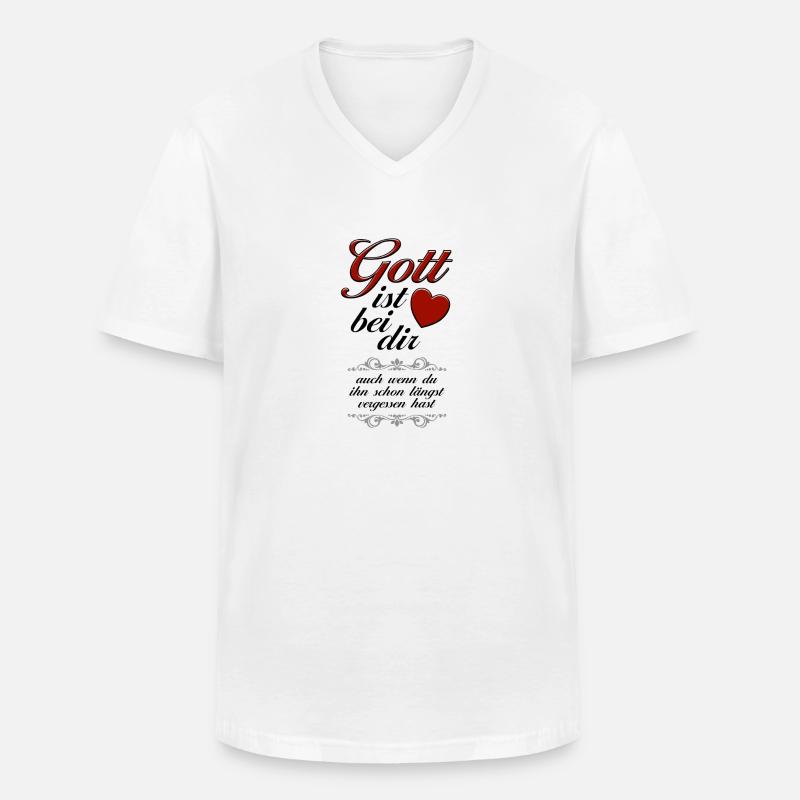 Gott ist bei dir - Männer-T-Shirt mit V-Ausschnitt - Weiß
