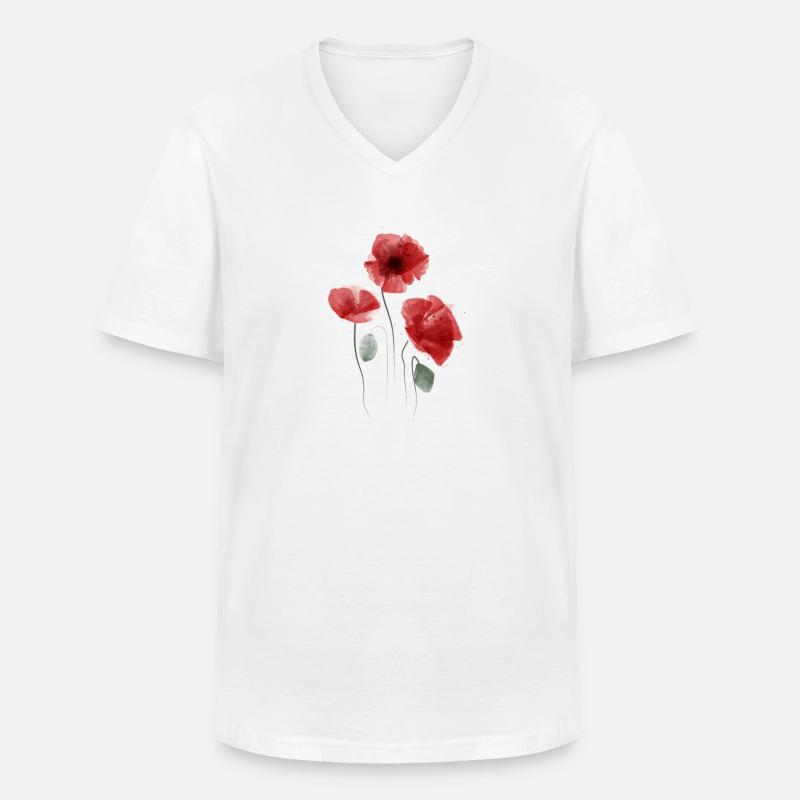 Mohn Aquarell - Männer-T-Shirt mit V-Ausschnitt - Weiß
